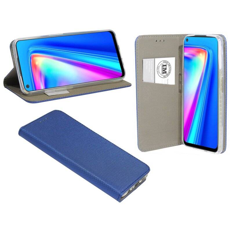 Buch Tasche "Smart" für REALME 7 Handy Hülle Etui Brieftasche Schutzhülle mit Standfunktion, Kartenfach Blau