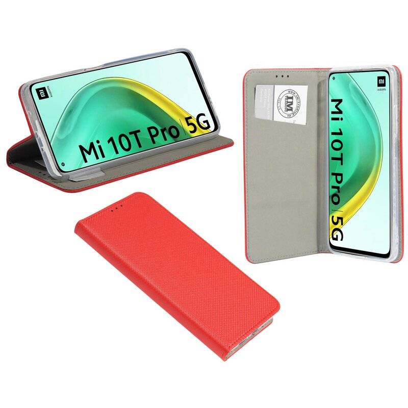 Buch Tasche "Smart" für XIAOMI Mi 10T Handy Hülle Etui Brieftasche Schutzhülle mit Standfunktion, Kartenfach Rot