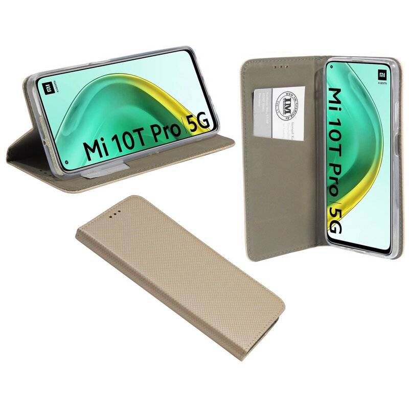 Buch Tasche "Smart" für XIAOMI Mi 10T PRO Handy Hülle Etui Brieftasche Schutzhülle mit Standfunktion, Kartenfach Gold