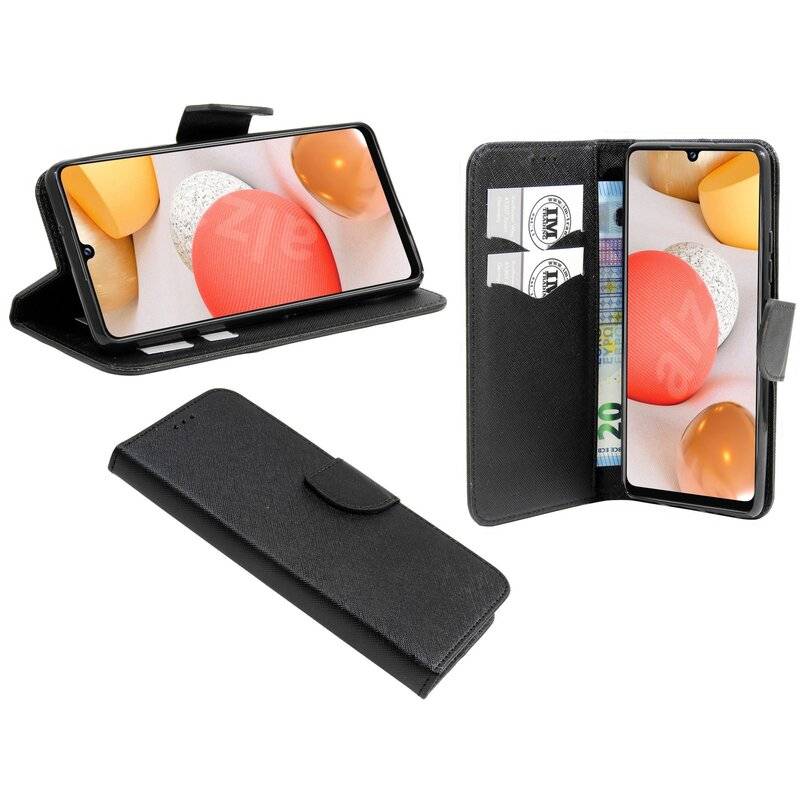 Buch Tasche "Fancy" für Samsung Galaxy A42 5G Handy Hülle Schutzhülle mit Standfunktion, Kartenfach Schwarz