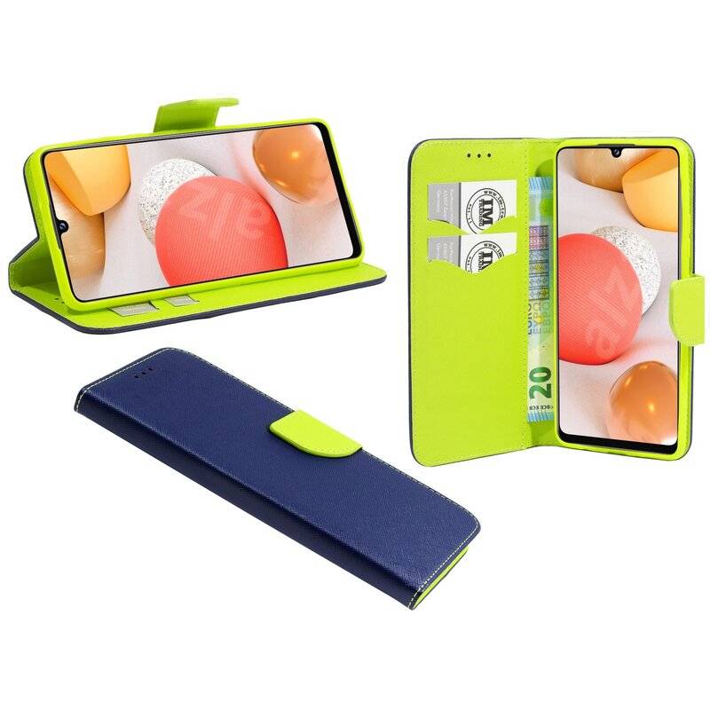 Buch Tasche "Fancy" für Samsung Galaxy A42 5G Handy Hülle Schutzhülle mit Standfunktion, Kartenfach Blau-Grün