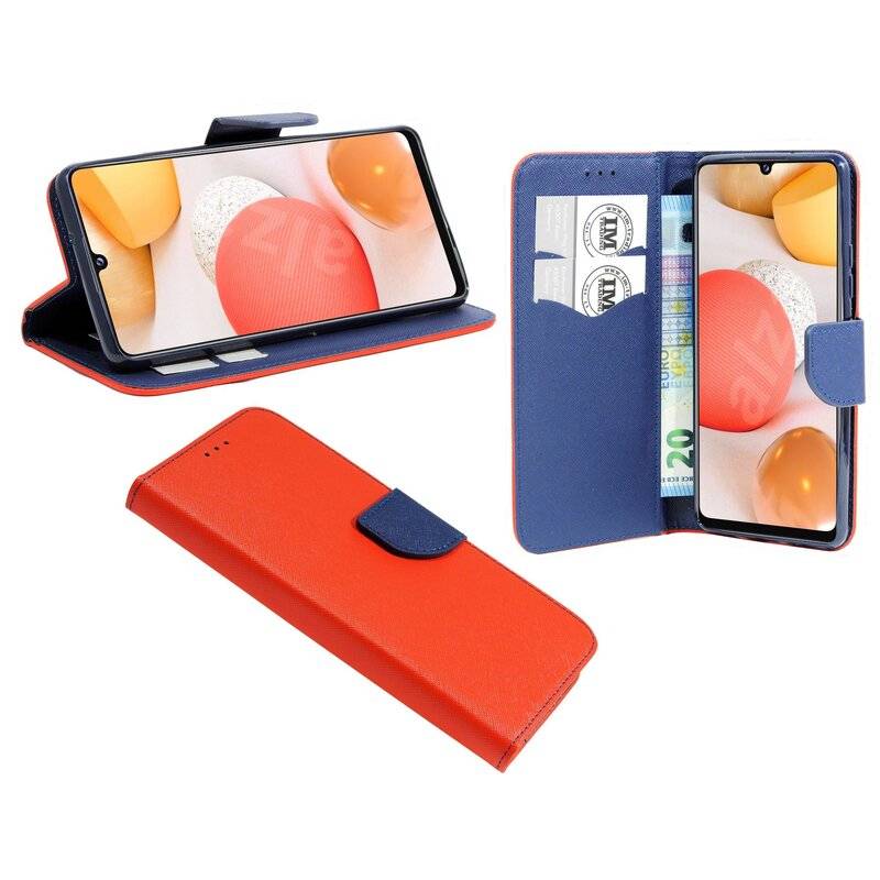 Buch Tasche "Fancy" für Samsung Galaxy A42 5G Handy Hülle Schutzhülle mit Standfunktion, Kartenfach Rot-Blau