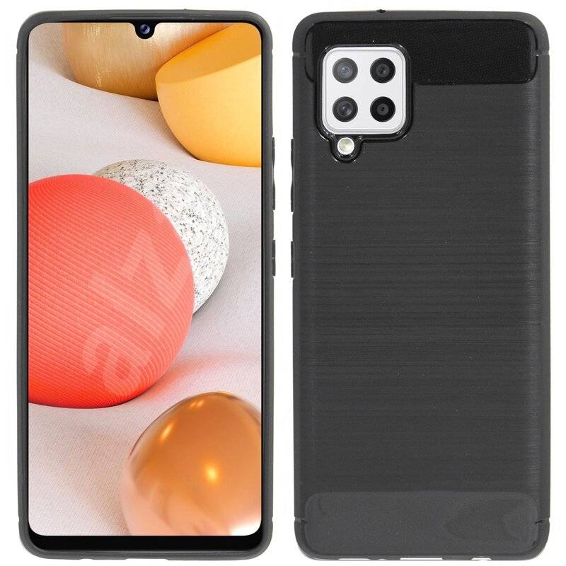 Silikon Hülle Bumper Carbon für SAMSUNG GALAXY A42 5G Case TPU Soft Handyhülle Cover Schutzhülle Schwarz