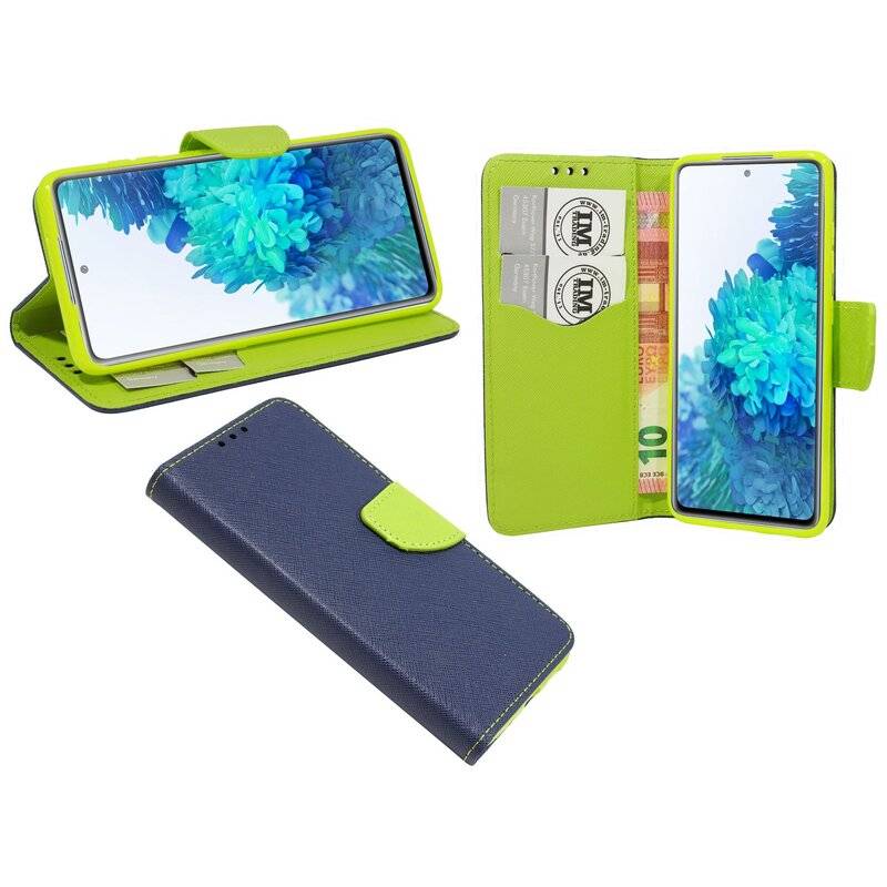 Buch Tasche "Fancy" für SAMSUNG GALAXY S20 FE (G780F) Handy Hülle Schutzhülle mit Standfunktion, Kartenfach Blau-Grün