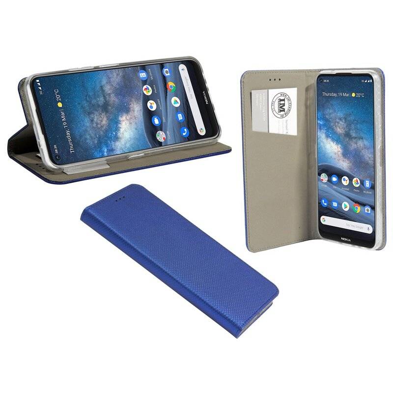 Buch Tasche "Smart" für NOKIA 8.3 5G Handy Hülle Etui Brieftasche Schutzhülle mit Standfunktion, Kartenfach Blau