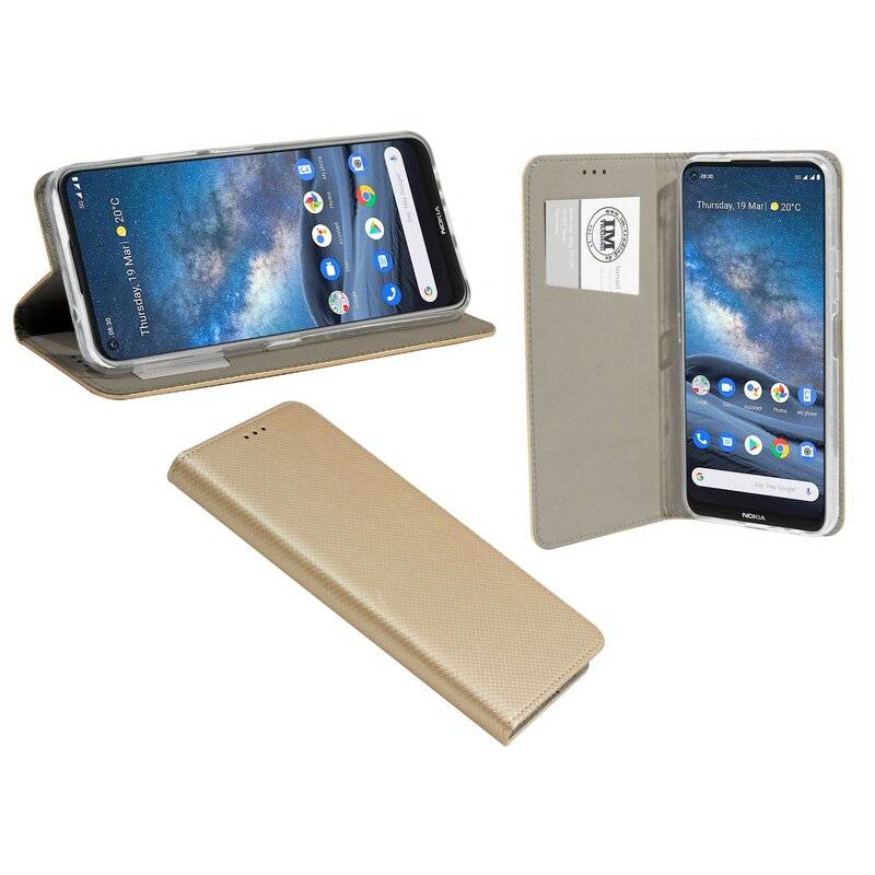 Buch Tasche "Smart" für NOKIA 8.3 5G Handy Hülle Etui Brieftasche Schutzhülle mit Standfunktion, Kartenfach Gold