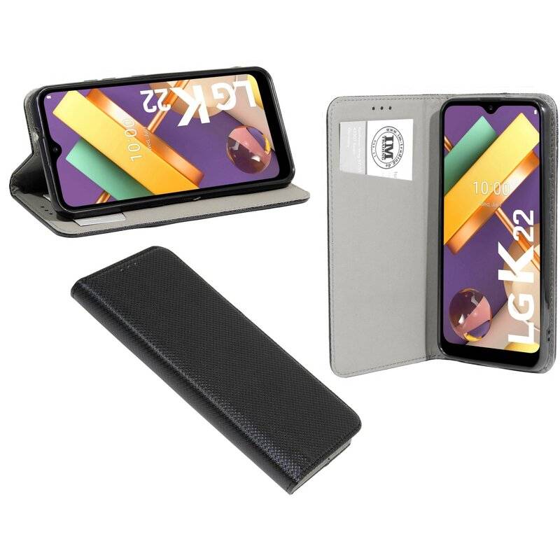 Buch Tasche "Smart" für LG K22 Handy Hülle Etui Brieftasche Schutzhülle mit Standfunktion, Kartenfach Schwarz
