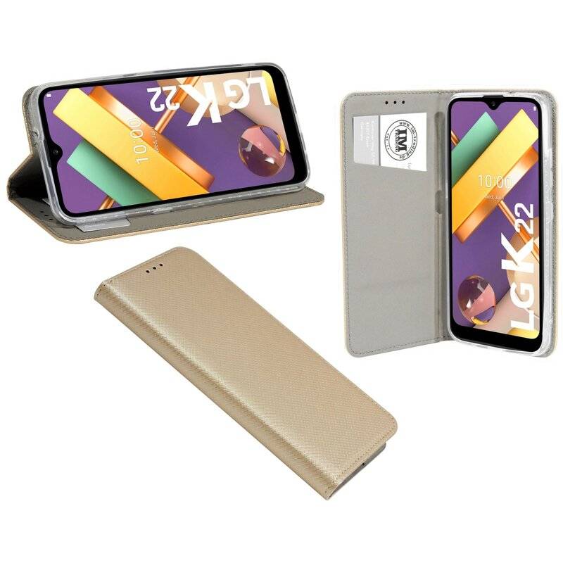 Buch Tasche "Smart" für LG K22 Handy Hülle Etui Brieftasche Schutzhülle mit Standfunktion, Kartenfach Gold
