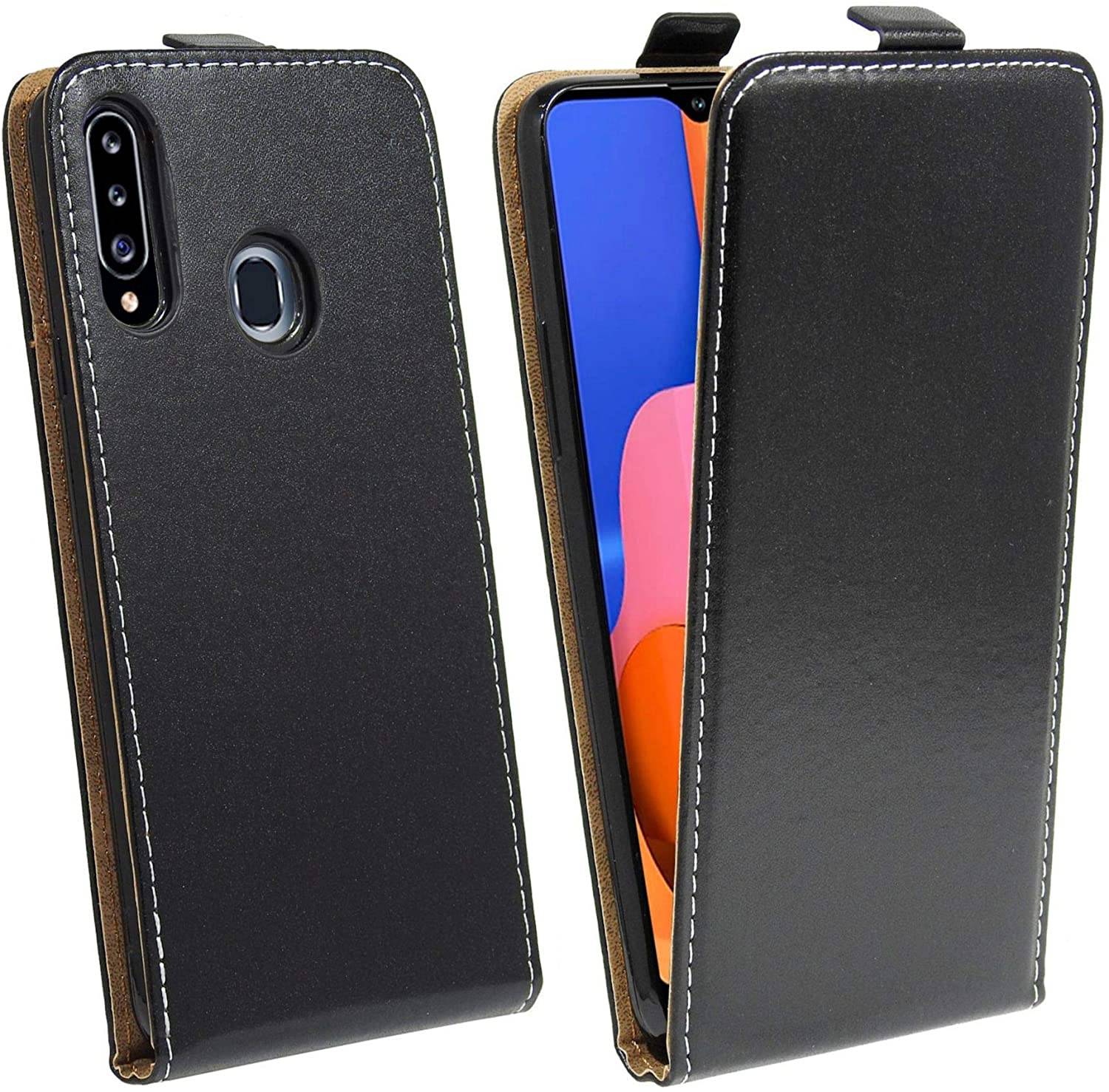 Flip Case für Samsung Galaxy A20S (A207F) Handy Tasche vertikal aufklappbar Schutzhülle Klapp Hülle Schwarz