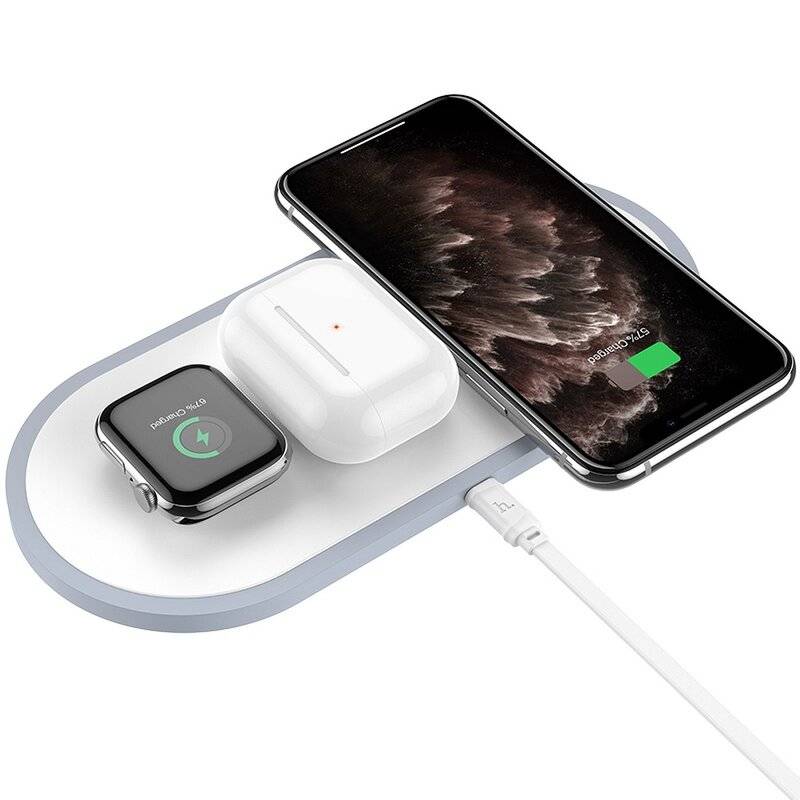 Hoco 3in1 10W 2A Wireless Charger Flach kompatibel mit Airpods + Apple Watch + Smartphone Drahtloses Ladegerät weiß