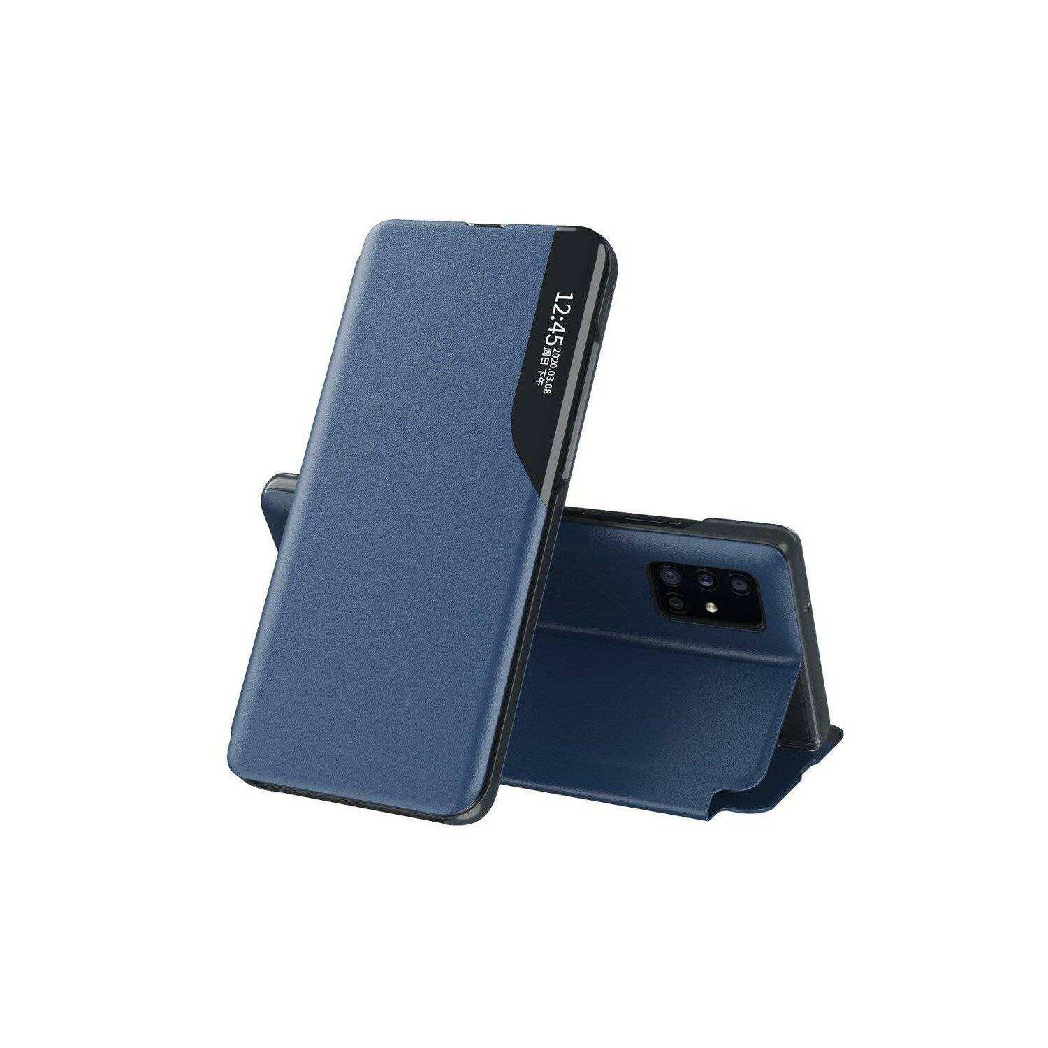 Eco Leather View Case Buch Tasche Leder Handyhülle aufklappbare Hülle Standfunktion für Huawei P40 Pro Blau