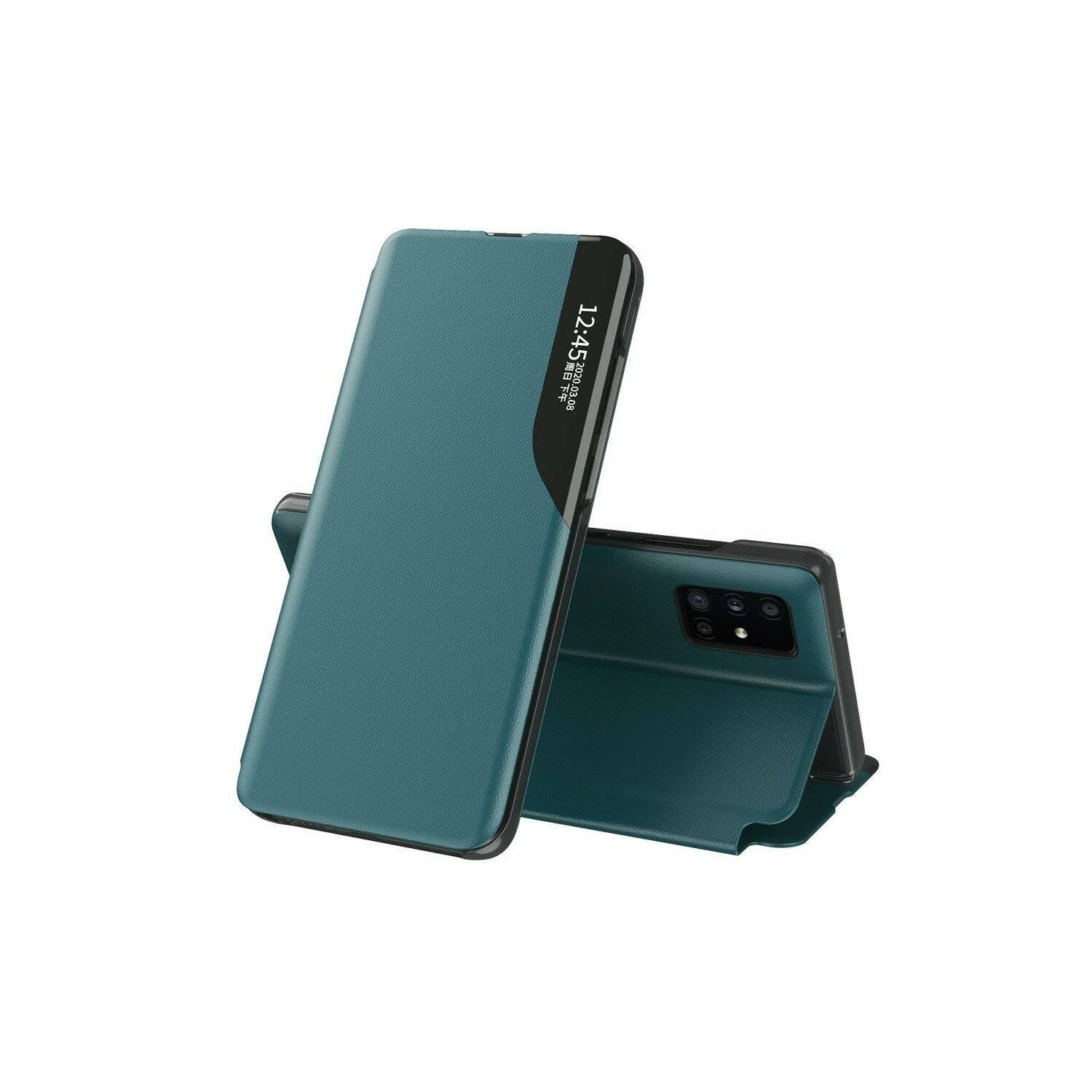 Eco Leather View Case Buch Tasche Leder Handyhülle aufklappbare Hülle Standfunktion für Huawei P40 Pro Grün