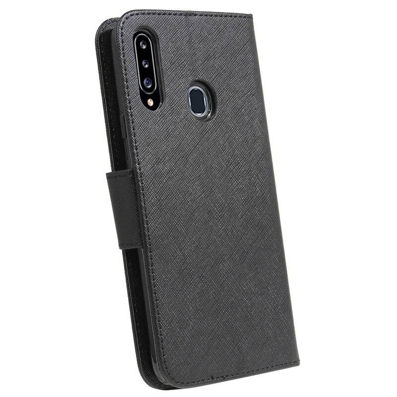 Buchtasche "Fancy" für SAMSUNG GALAXY A20S (A207F) Handy Hülle Schutzhülle mit Standfunktion, Kartenfach Schwarz