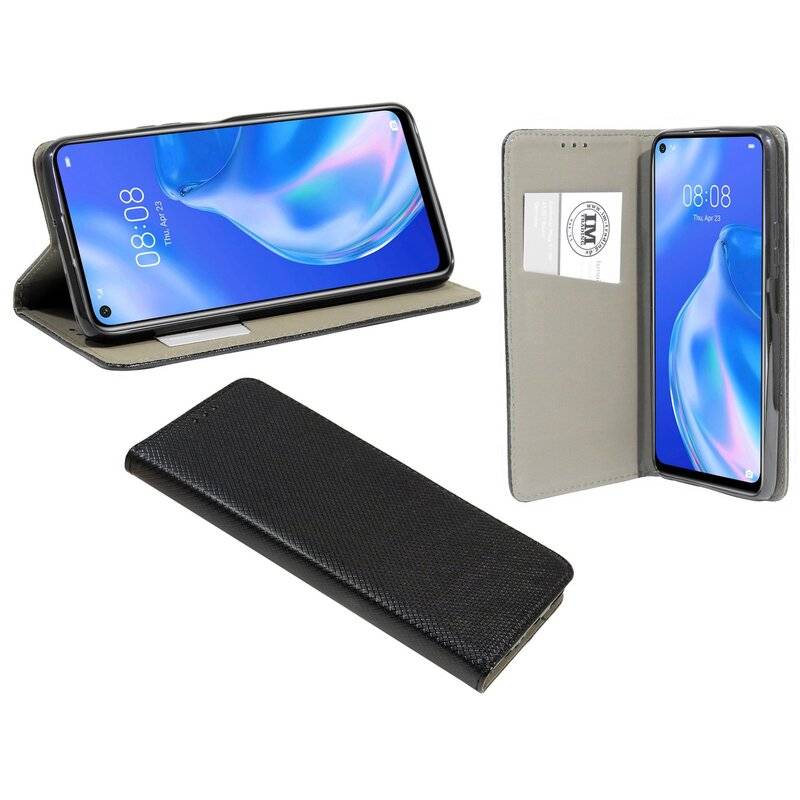 Buchtasche "Smart" für HUAWEI P40 LITE 5G Handy Hülle Etui Brieftasche Schutzhülle mit Standfunktion, Kartenfach Schwarz
