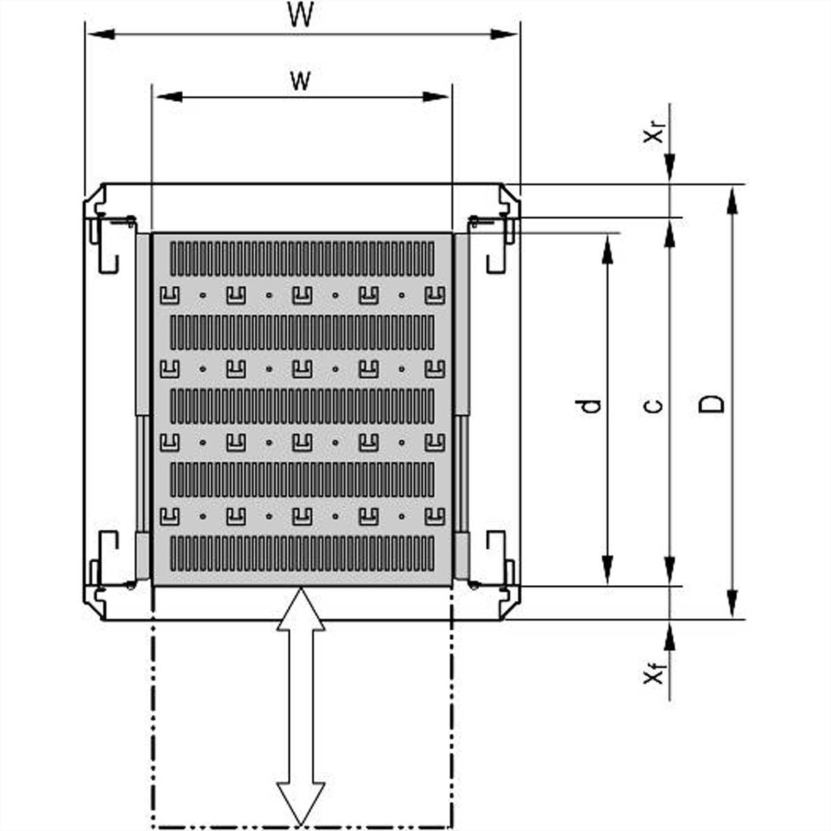 SCHROFF 19''-Fachboden ausziehbar - 19"FA AUS 2HE C=700 VOL 7035