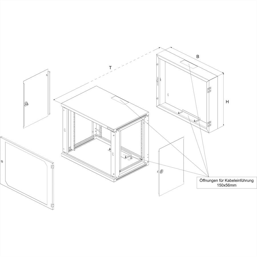 CONTEG RUD Wandgehäuse schwenkbar 6 HE (HxBxT) 358x600x500 mm