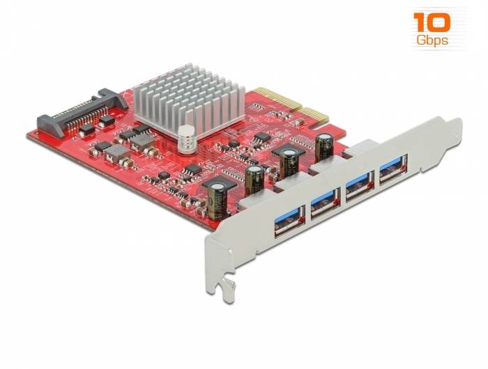 DeLOCK PCI Express x4 Card to 4 x external SuperSpeed USB 10 Gbps (USB 3.2 Gen 2)