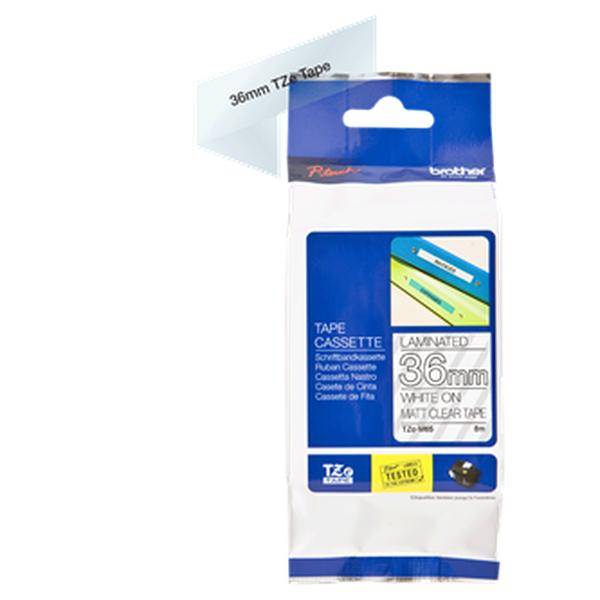 Brother TZe-M65 Schriftband, weiß auf transparent matt, 36 mm x 8m