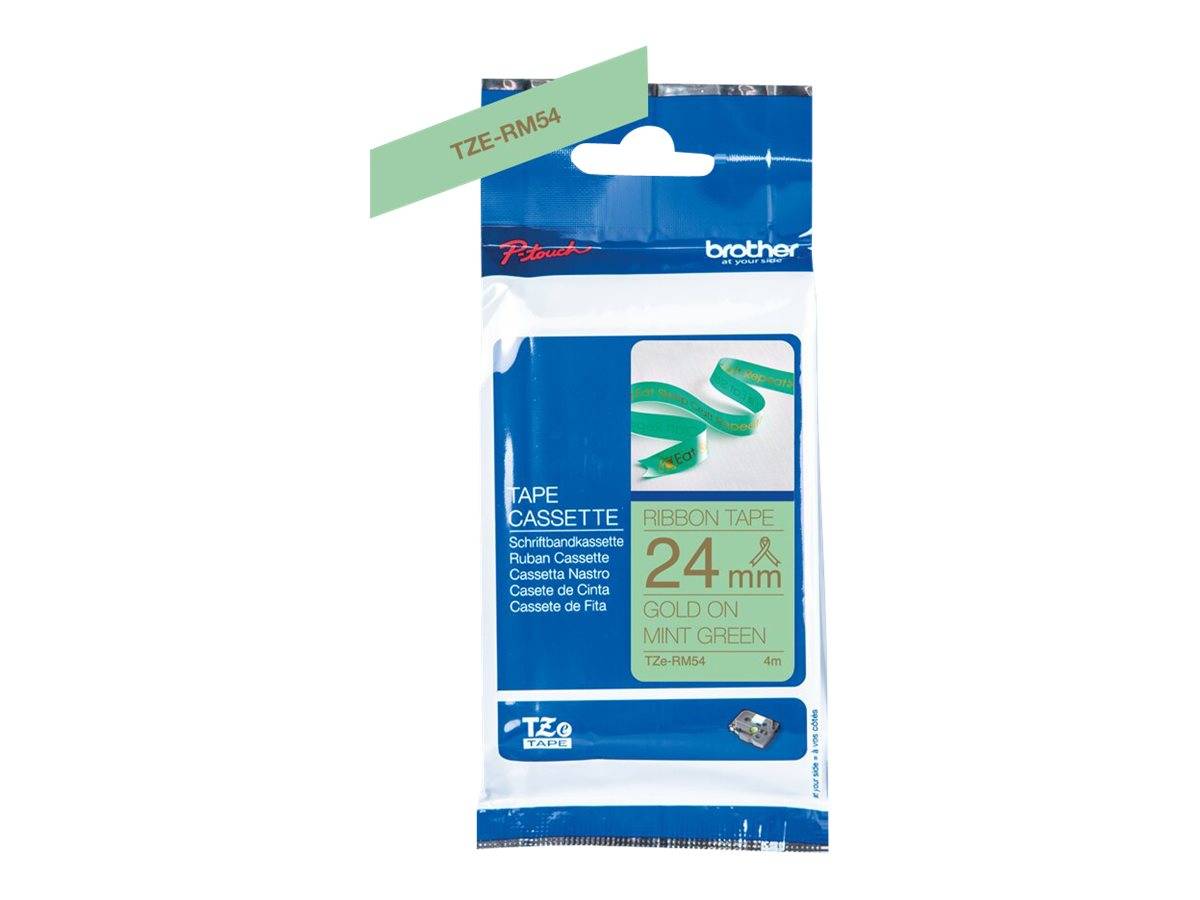 Brother TZe-RM54 - Seidig - Gold auf Mintgrün - Rolle (2,4 cm x 4 m)