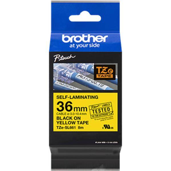 Brother TZe-SL661 selbstlaminierendes Schriftband, schwarz auf gelb, 36 mm x 8m