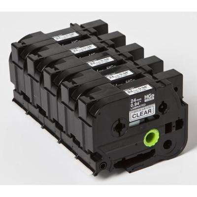 Brother HGe-151V5 Schriftband für hohe Auflösungen, 5er Pack, schwarz auf transparent, 24mm x 8m