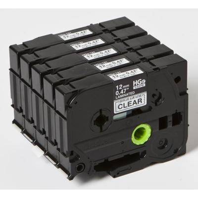 Brother HGe-131 Schriftband für hohe Auflösungen, 5er Pack, schwarz auf transparent, 12mm x 8m