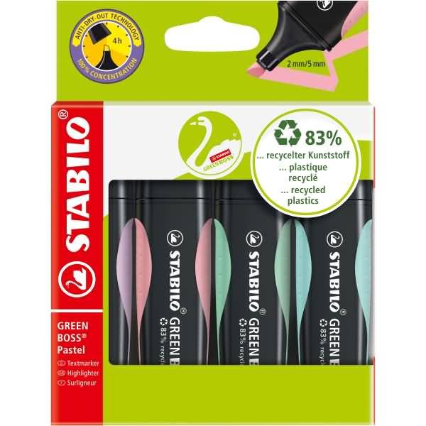 STABILO GREEN BOSS, 4 Stück(e), Grün, Minze, Pink, Violett, Meißel, Grün, Mintfarbe, Pink, Violett, Kunststoff, 2 mm
