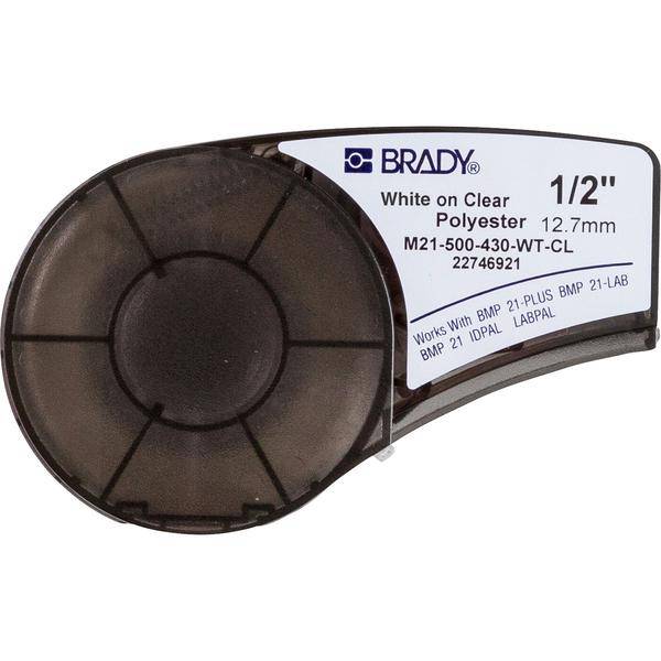 Brady, M21-500-430-WT-CL, Polyester, 12,7mm x 6,4m, Weiß auf Transparent, permanent, endlos