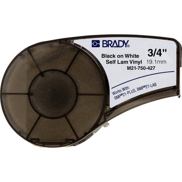 Brady, M21-750-427, Vinyl, Schwarz auf Weiß/Transparent, 19,05mm x 4,26m, max. Kabeldurchmesser: 3,2mm, permanent, Endlos