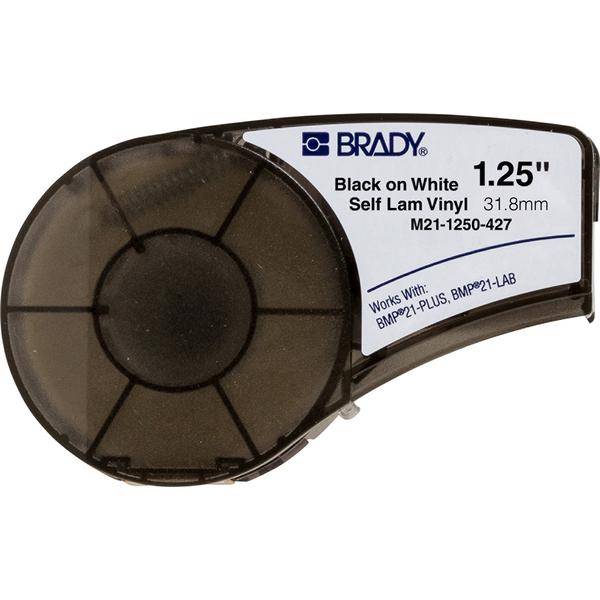 Brady, M21-1250-427, Vinyl selbstlaminierend, Schwarz auf Weiß/Transparent, 30,48mm x 4,26m, max. Kabeldurchmesser: 6mm, permanent, Endlos