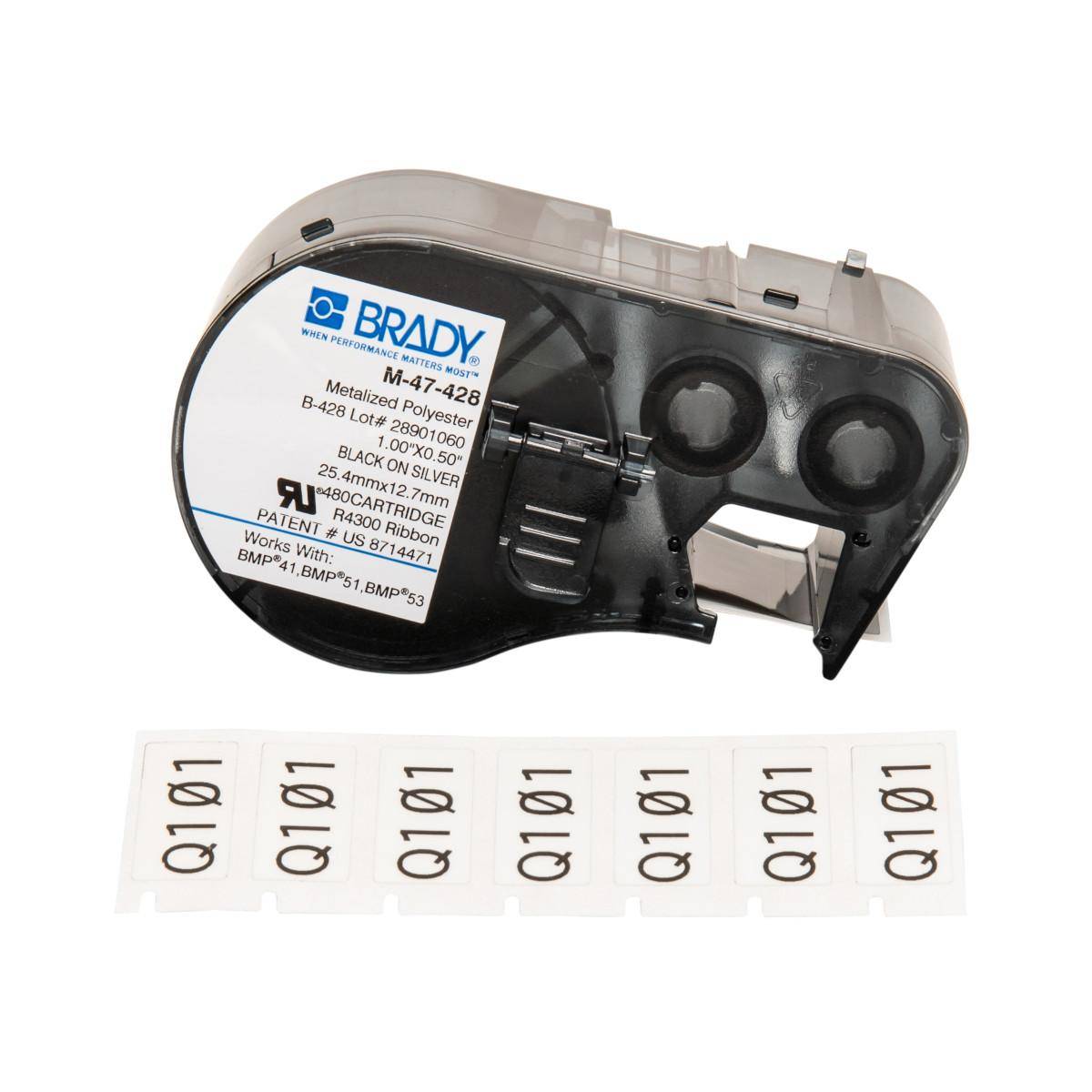 Brady, M-47-428, metallisierter Polyester, Schwarz auf Silber, 25,4 x 12,7mm, permanent(480 E.)