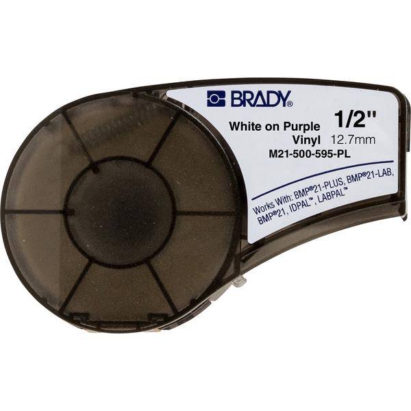 Brady, M21-500-595-PL-WT, Vinyl, Weiß auf Lila, 12,7mm x 6,4m, permanent, endlos