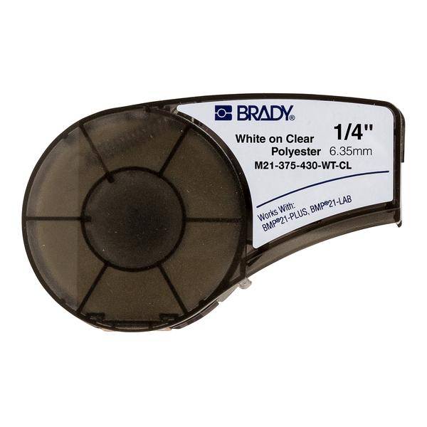 Brady, M21-250-430-WT-CL, Polyester, 6mm x 6,4m, Weiß auf Transparent, permanent, endlos, für BMP21 PLUS