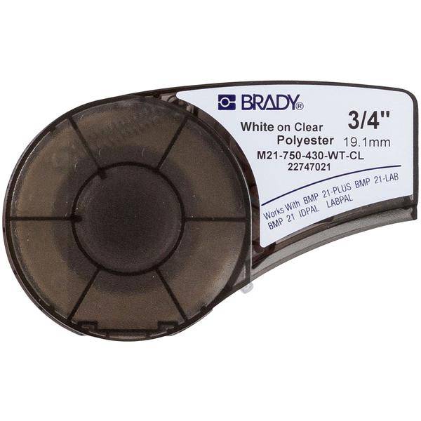 Brady, M21-750-430-WT-CL, Polyester, 19,05mm x 6,4m, Weiß auf Transparent, permanent, endlos