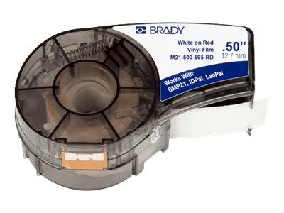 Brady-Etikettenbandkartusche, weiß auf rotem Vinyl-Film, 0,50 Zoll (12,7 mm), kompatibel mit BMP21-, IDPal- und LabPal-Druckern.