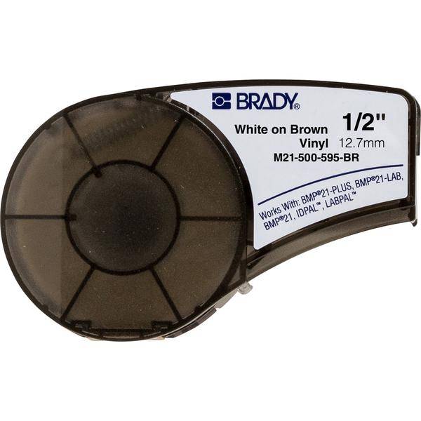 Brady, M21-500-595-BR-WT, Vinyl, Weiß auf Braun, 12,7mm x 6,4m, permanent, endlos