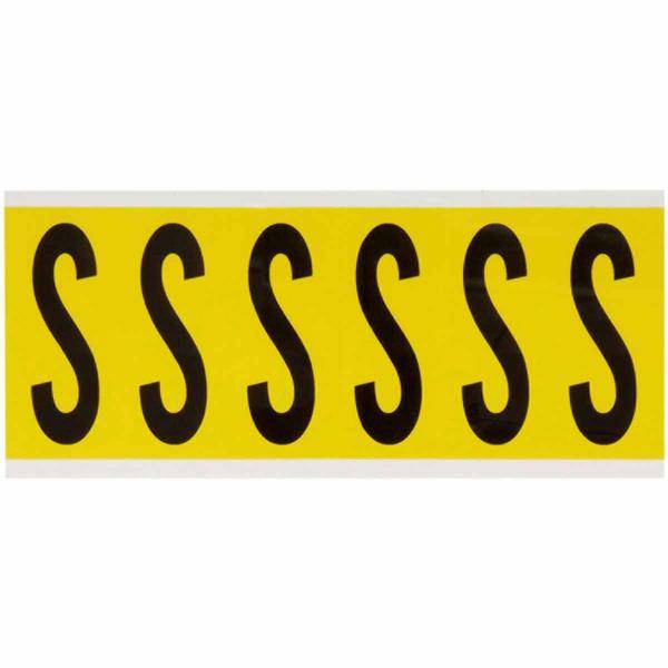 Brady, 3450-S, B-499, Nylongewebe, Buchstabe S, Schwarz auf Gelb, 38 x 89mm, Schrifth. 75mm(25 K. á 6)