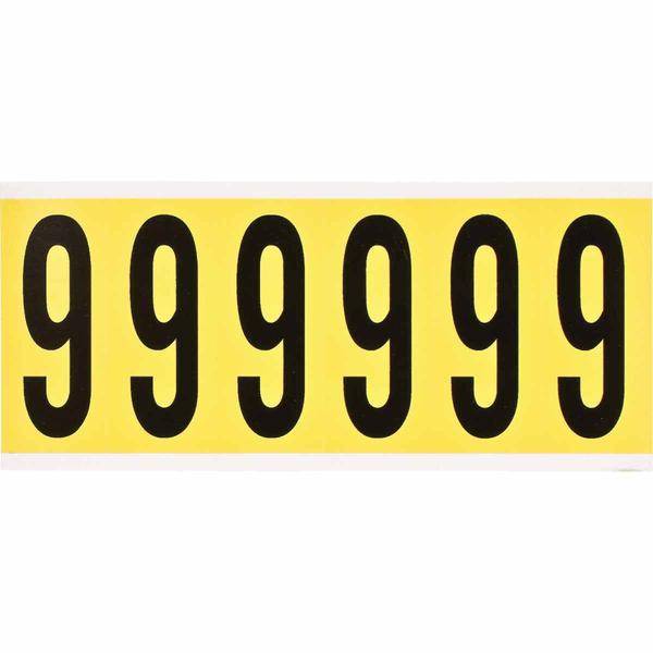 Brady, 3450-9, B-499, Nylongewebe, Zahl 9, Schwarz auf Gelb, 38 x 89mm, Schrifthöhe 75mm(25 K. á 6 E.)