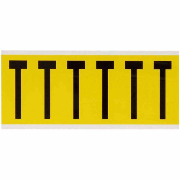 Brady, 3450-T, B-499, Nylongewebe, Buchstabe T, Schwarz auf Gelb, 38 x 89mm, Schrifth. 75mm(25 K. á 6)