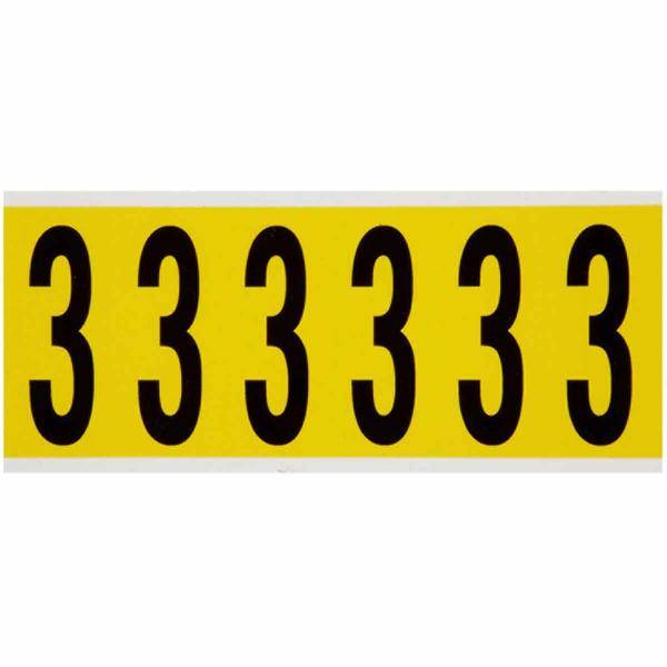 Brady, 3450-3, B-499, Nylongewebe, Zahl 3, Schwarz auf Gelb, 38 x 89mm, Schrifthöhe 75mm(25 K. á 6 E.)