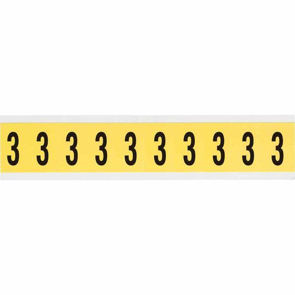 Brady, 3430-3, B-499, Nylongewebe, Zahl 3, Schwarz auf Gelb, 22 x 38mm, Schrifthöhe 25mm(25 K. á 10 E.)