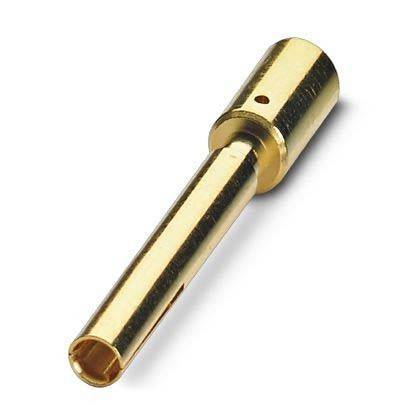 Ein goldfarbener, zylindrischer elektronischer Verbindungskomponente mit einem kleinen Loch in der Nähe ihrer breiteren Basis, der für präzise elektrische Verbindungen verwendet wird.