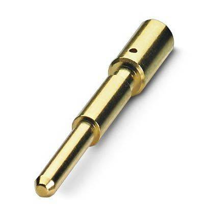 Ein goldener Metallstift-Verbinder, zylindrisch mit einem hohlen Zentrum und hervorstehendem Spitzenbereich, der für elektrische Verbindungen in verschiedenen Geräten verwendet wird.