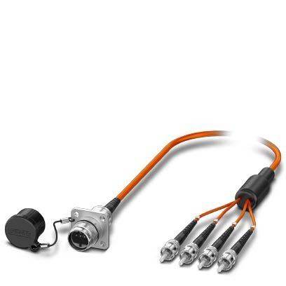 Ein orangefarbenes Automotive-Splitterkabel verfügt über einen zentralen Hub, dessen eines Ende mit vier kleineren Ausgangskabeln verbunden ist, die jeweils über Metallstecker verfügen.