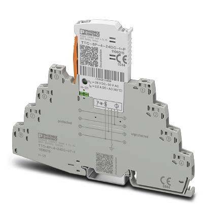 Ein grauer Klemmblock mit mehreren Anschlusspunkten und einem QR-Code an der Seite. Er ist mit elektrischen Spezifikationen und Zertifizierungen gekennzeichnet.
