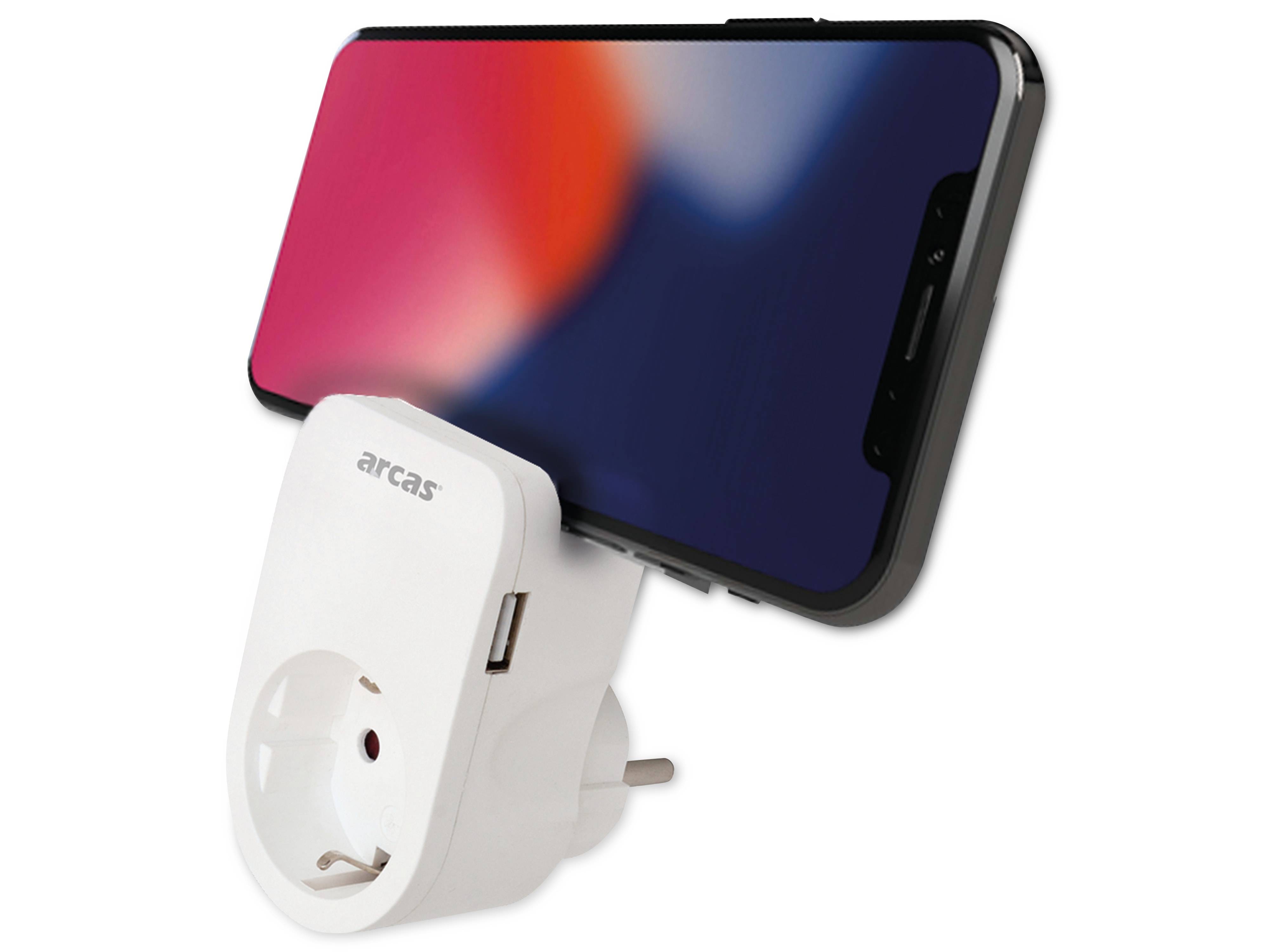 ARCAS Schutzkontakt-Zwischenstecker, 2x USB und Handyablage, 3400 mAh