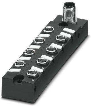 Ein schwarzer Anschlussblock mit acht Anschlüssen, nummeriert von 1 bis 8, und einem Metall-Anschluss oben zum Verdrahten verschiedener elektrischer Komponenten.