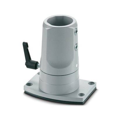 Eine metallische zylindrische Halterung mit Griff, die zur sicheren Befestigung an einer Oberfläche konzipiert ist und wahrscheinlich zur Unterstützung von Ausrüstung oder Komponenten verwendet wird.