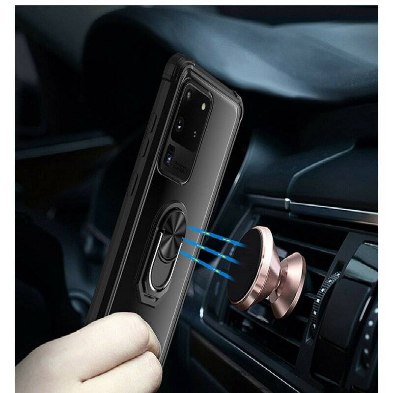 360 Grad Ringhalter Handytasche Abdeckung magnetische Stoßstange Schutzhülle für Samsung Galaxy A21S (A217F) Schwarz