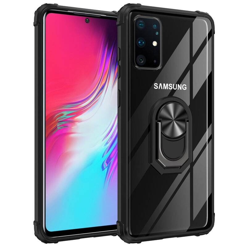 360 Grad Ringhalter Handytasche Abdeckung magnetische Stoßstange Schutzhülle für Samsung Galaxy A21S (A217F) Schwarz